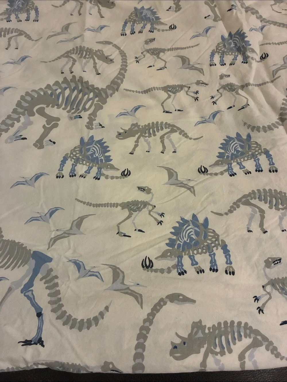 Pottery Barn Kids Dinosaur Skeleton Cotton Blue & Gray Flat Sheet Size Full
